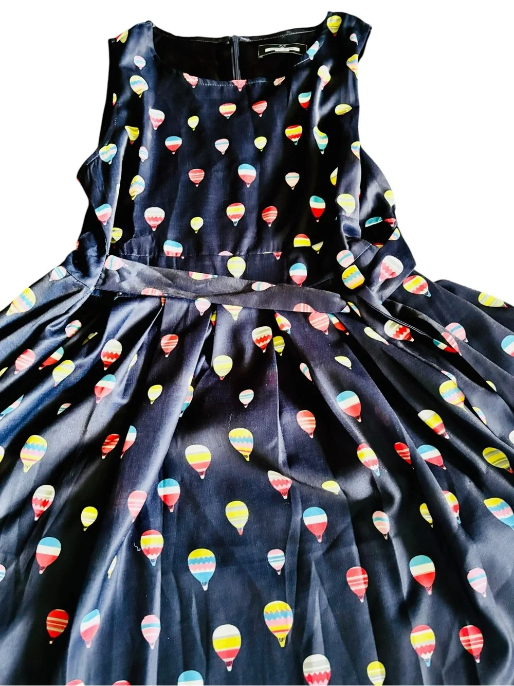 Women's L/XL Paper Plane London A Line Navy Hot Air Balloon Print Midi Dress - Picture 3 of 9